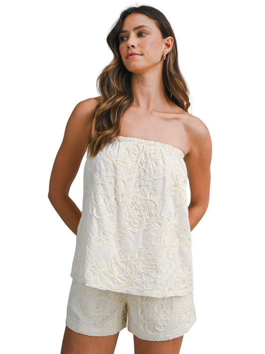 Embroidered Strapless Tube Top