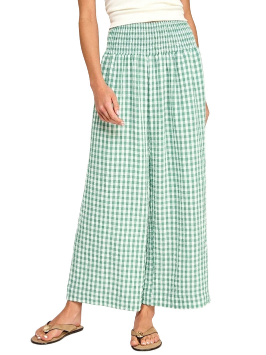 Gingham Linen Wide Leg Pants