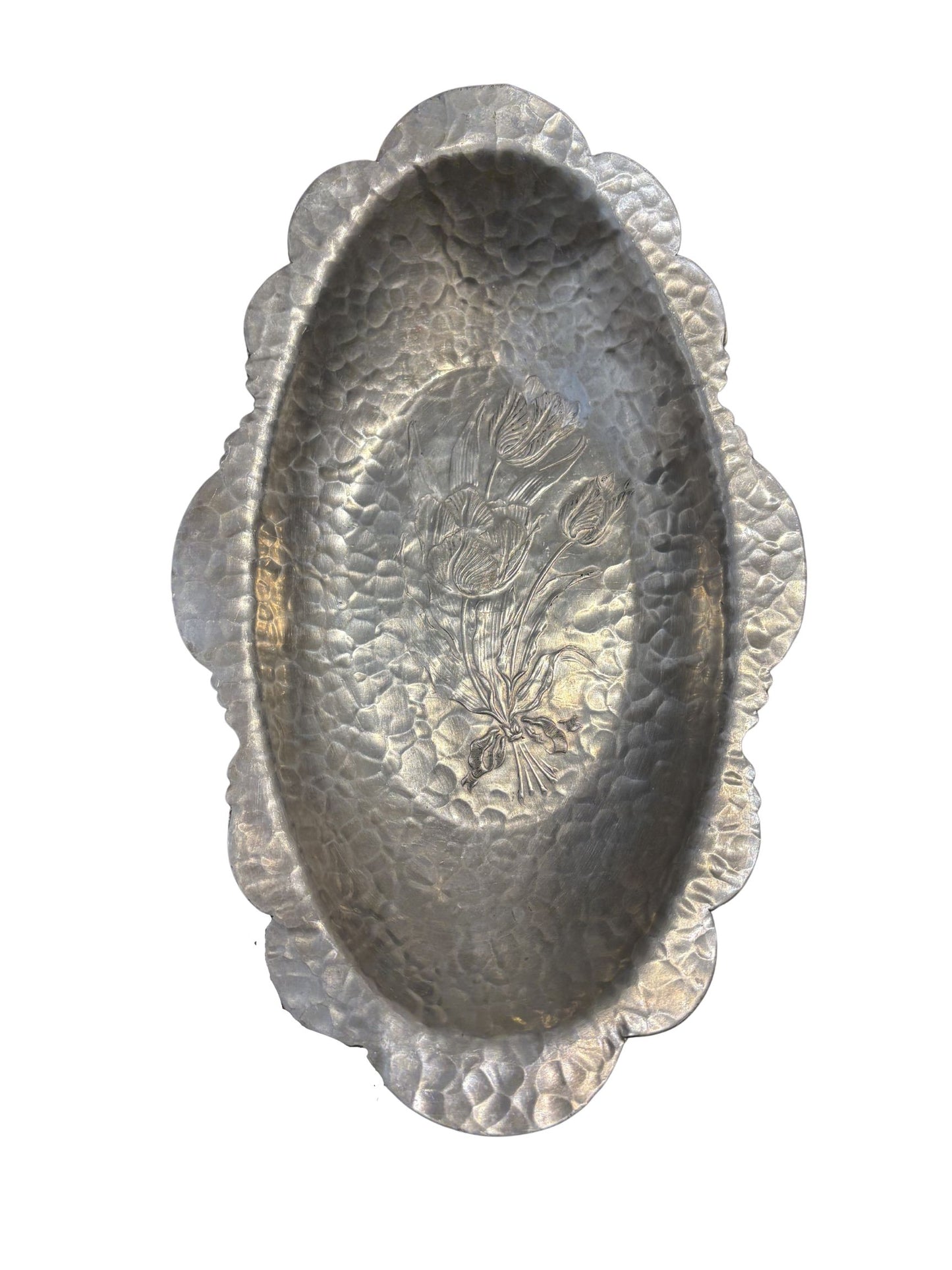 Vintage Hand Wrought Aluminum Tray w/ Tulips