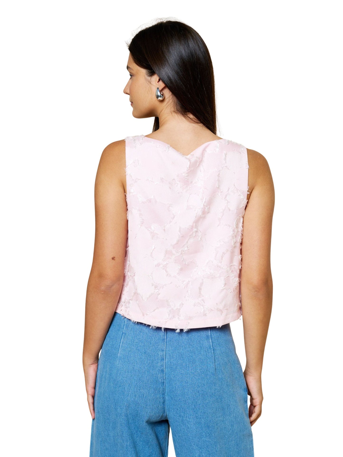 Floral Jacquard Sleeveless Top - Pink