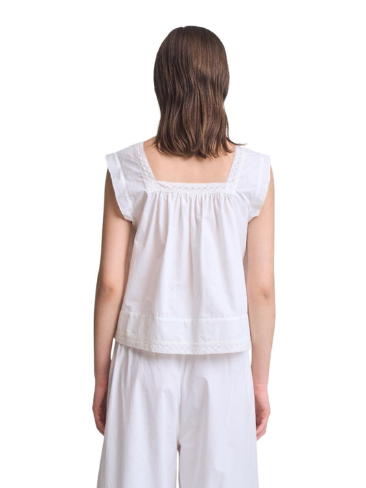 Eyelet Trim Detailed Sleeveless Top