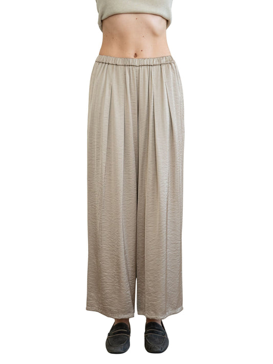 Textured Satin Elastic Waist Pants