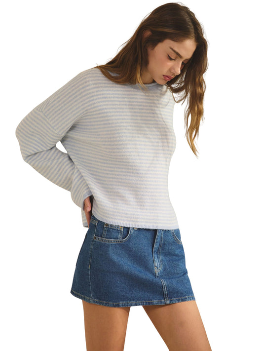Babe Striped Roll Up Neck Sweater