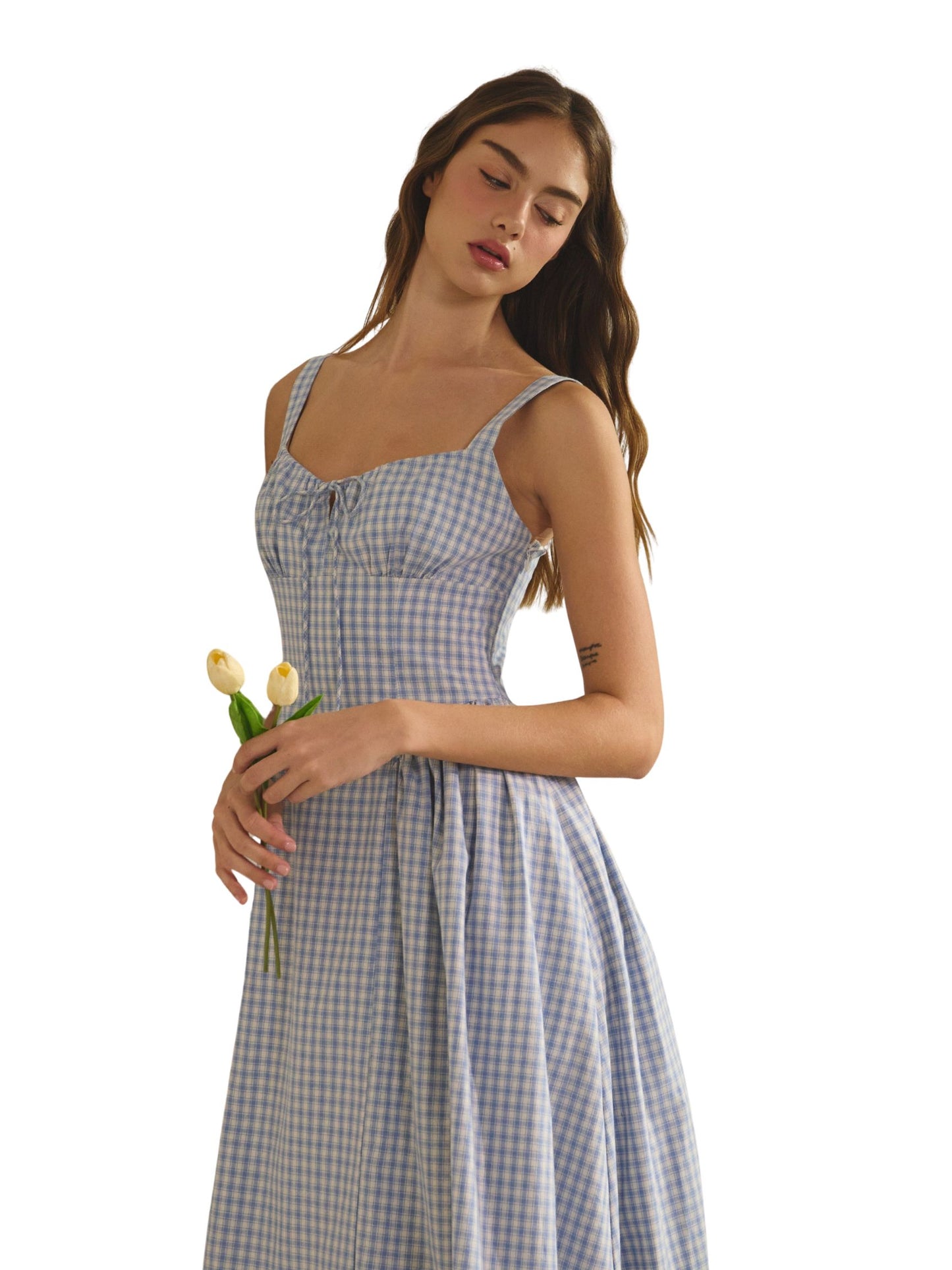 Vivien Check Tie Front Midi Dress