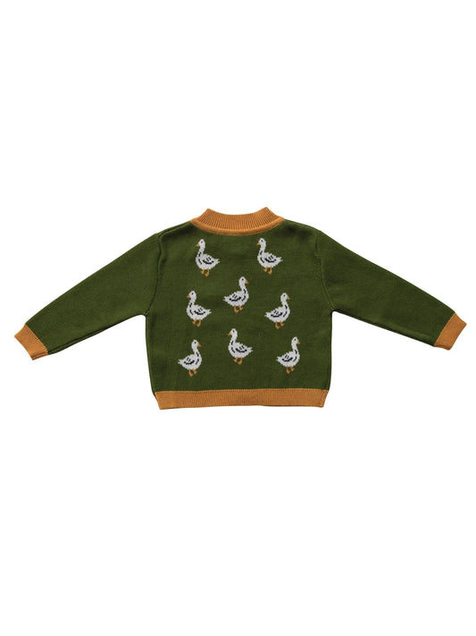Cotton Knit Baby Cardigan Sweater - Ducks