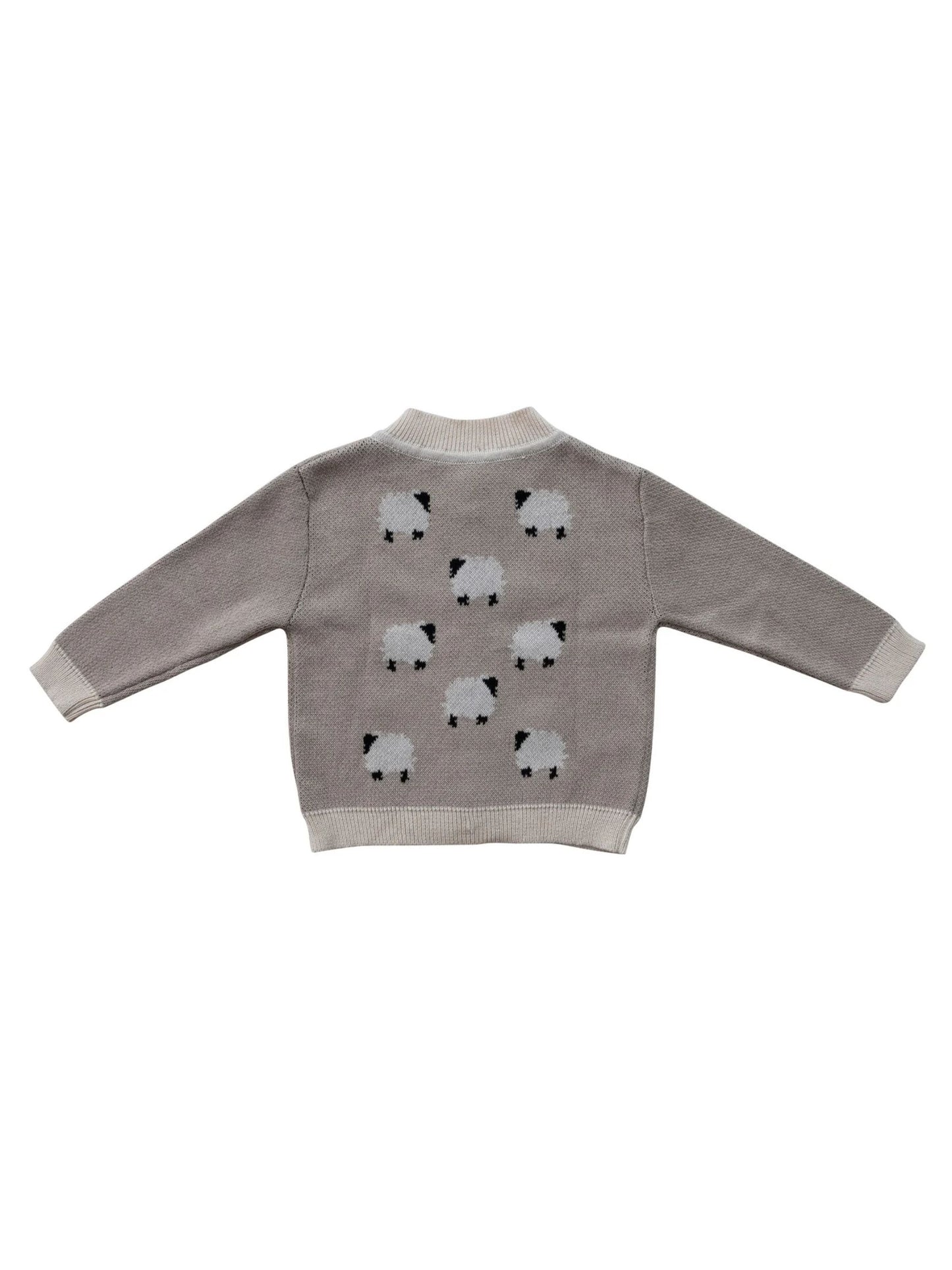Cotton Knit Baby Cardigan Sweater - Sheep