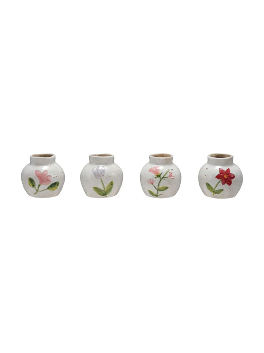 Hand-Painted Stoneware Vase w/ Flower