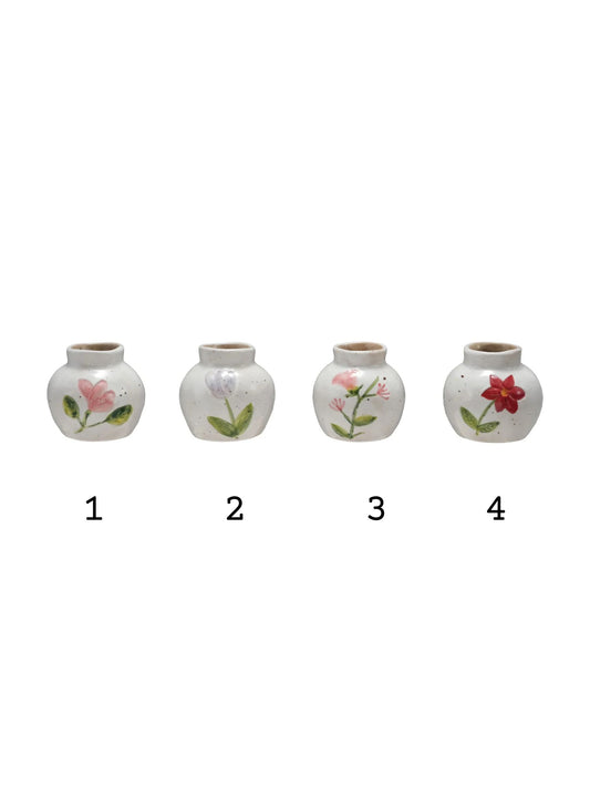 Hand-Painted Stoneware Vase w/ Flower