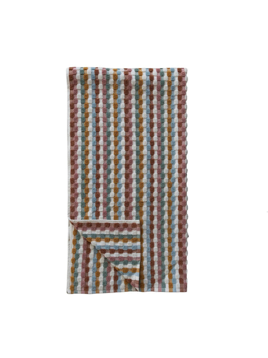Woven Cotton Terry Bath Towel w/ Geometric Pattern & Loop
