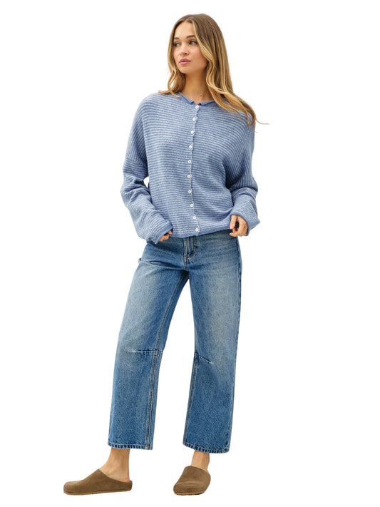 Piper Cardigan - Dusty Blue Stripe