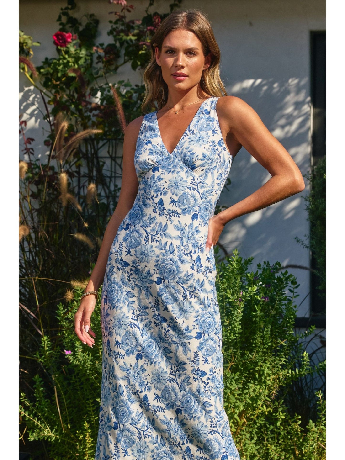 Floral Plunging Tie Back Maxi Dress