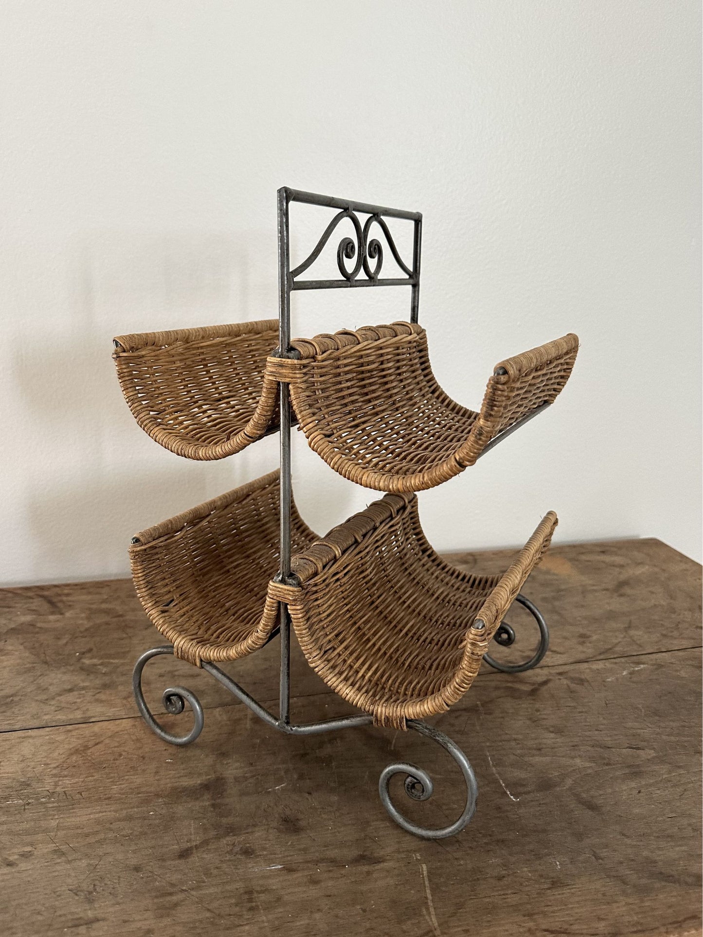 Vintage Metal and Wicker Wine Holder - Pick Up Only