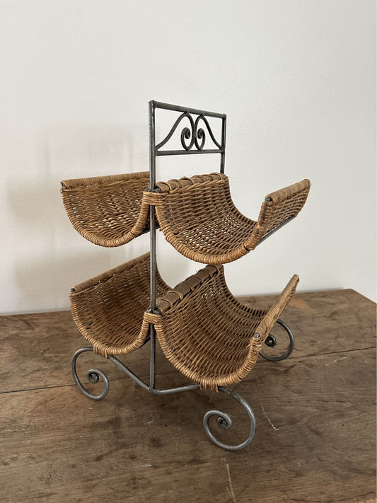 Vintage Metal and Wicker Wine Holder - Pick Up Only