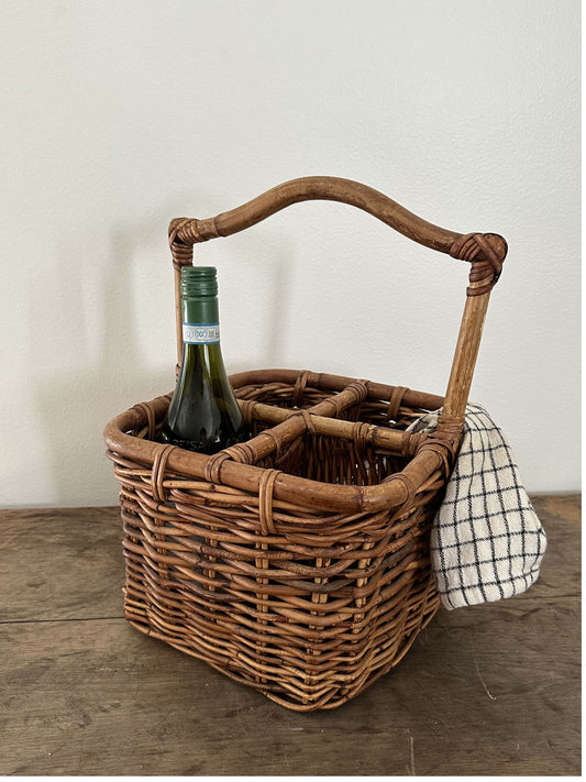Vintage Wicker Bottle Basket Caddy - Pick Up Only