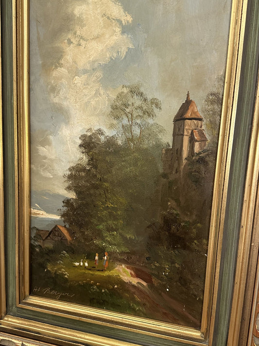 Antique 1917 Oil Painting Landscape in Ornate Gilt Frame - Pick Up Only