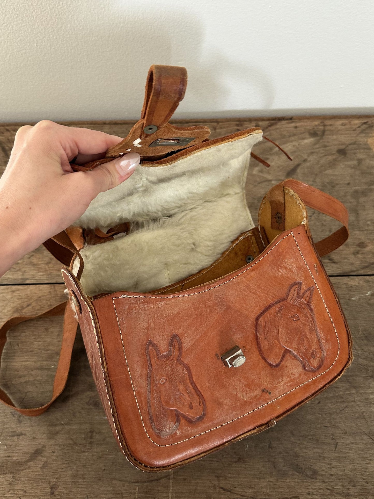 Vintage 1970s Hand-Tooled Leather Horse Saddle Purse