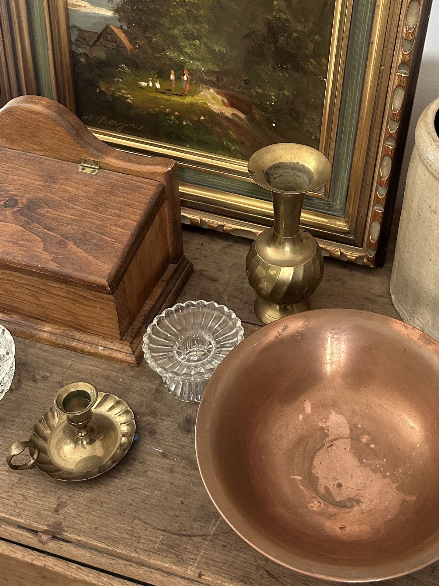 Vintage Brass Chamberstick Candle Holder with Finger Loop Handle