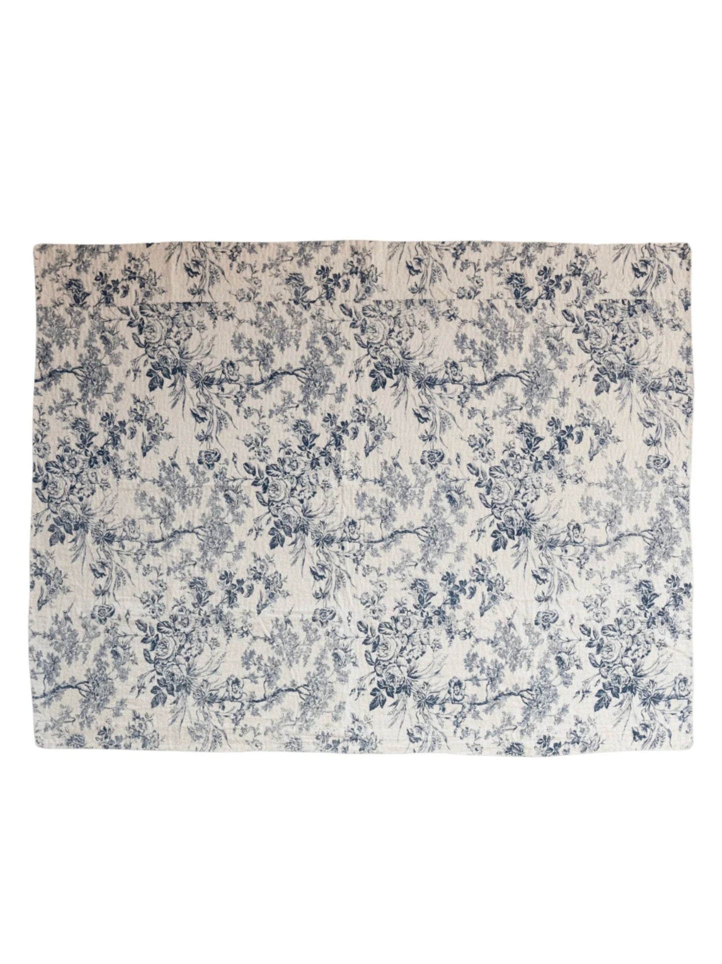 Cotton Chambray Printed Throw w/ Toile Pattern & Kantha Stitch