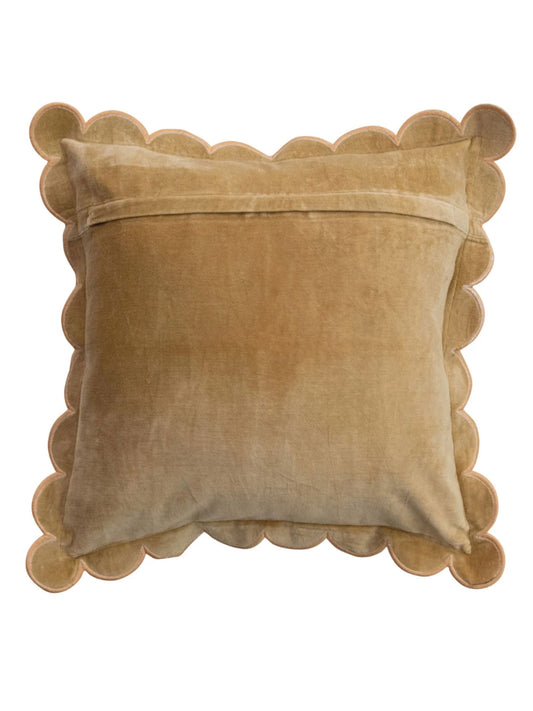 Cotton Velvet Pillow w/ Scalloped Flange & Embroidered Edge