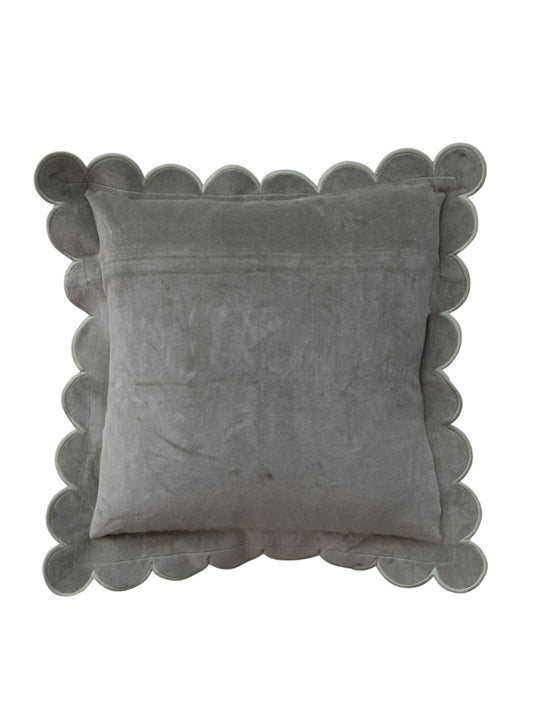 Square Cotton Velvet Pillow with Scalloped Flange & Stitched Edge, Green