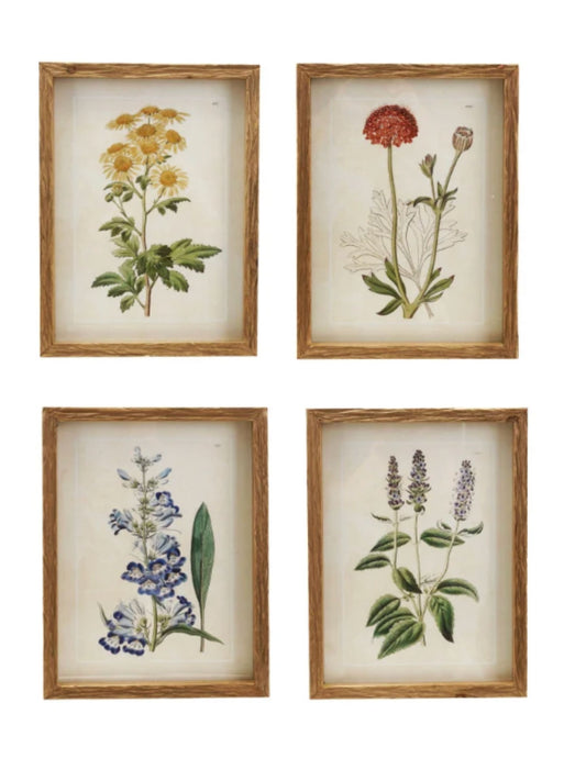 Wood Framed Glass Wall Decor with Flowers - Pick Up Only
