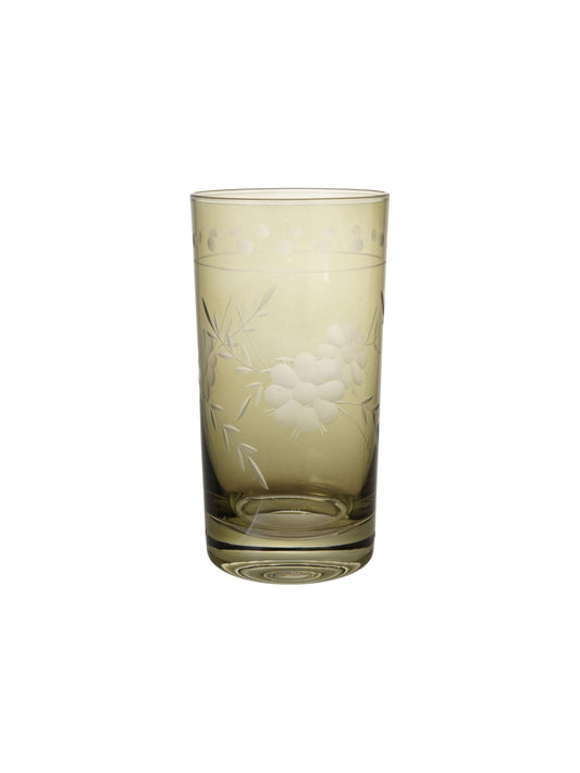 14 oz. Green Drinking Glass w/ Etched Botanicals