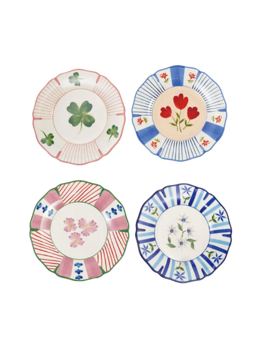 Hand-Painted Stoneware Scalloped Plate with Botanicals