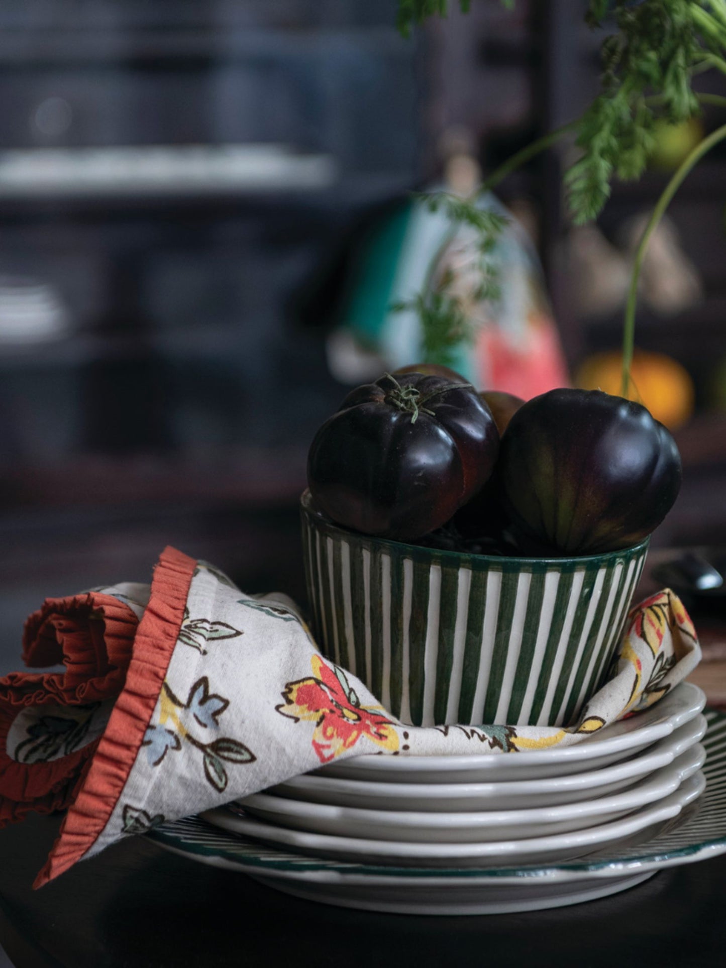 Hand-Painted Stoneware Striped Bowl