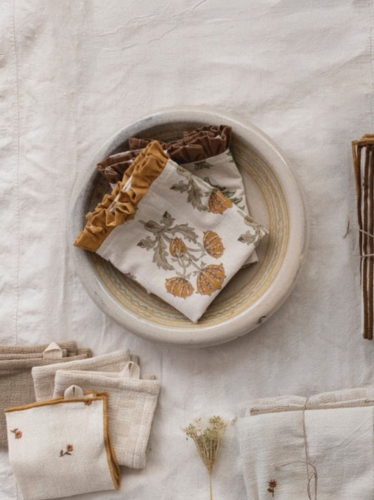 Cotton Printed Tea Towel w/ Flower Pattern & Ruffle