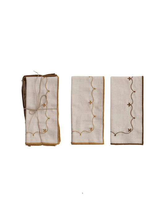 Cotton Napkins w/ Floral Embroidery - Set of 4