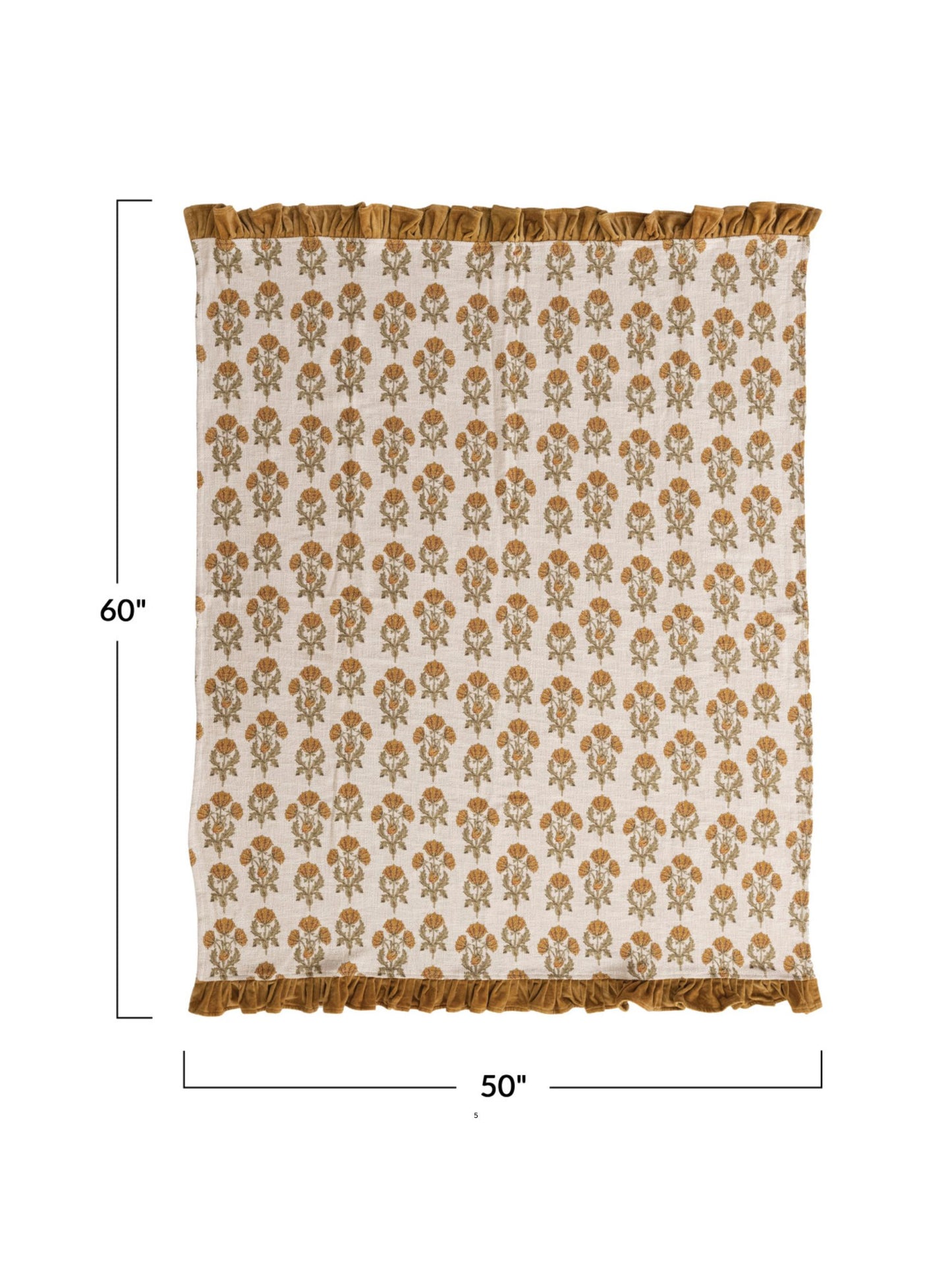 Cotton Slub Printed Throw w/ Velvet Ruffle