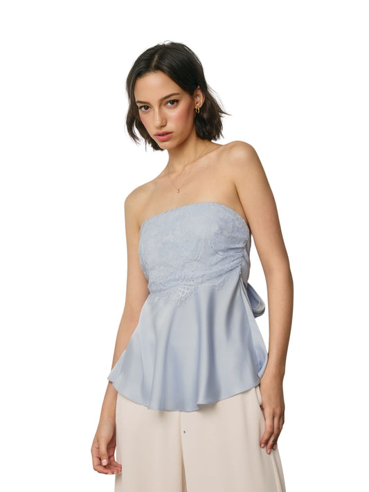 Satin Lace Strapless Flared Top