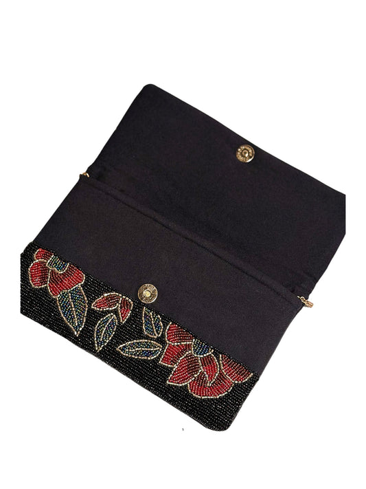 Black Floral Beaded Bag