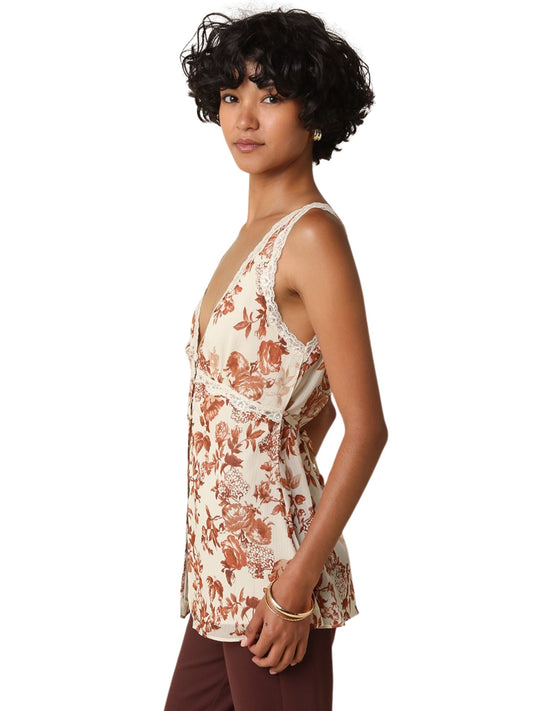 Ginna Floral Lace Trim Top