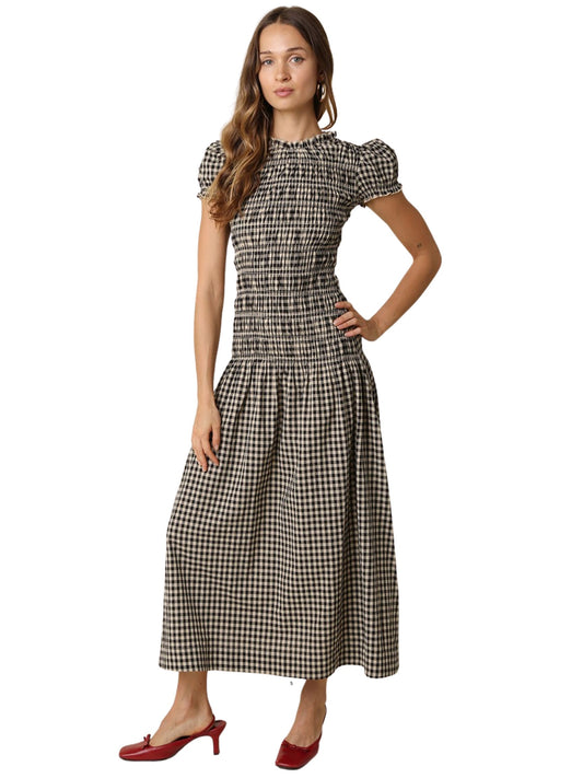 Sena Plaid Puff Sleeve Maxi Dress