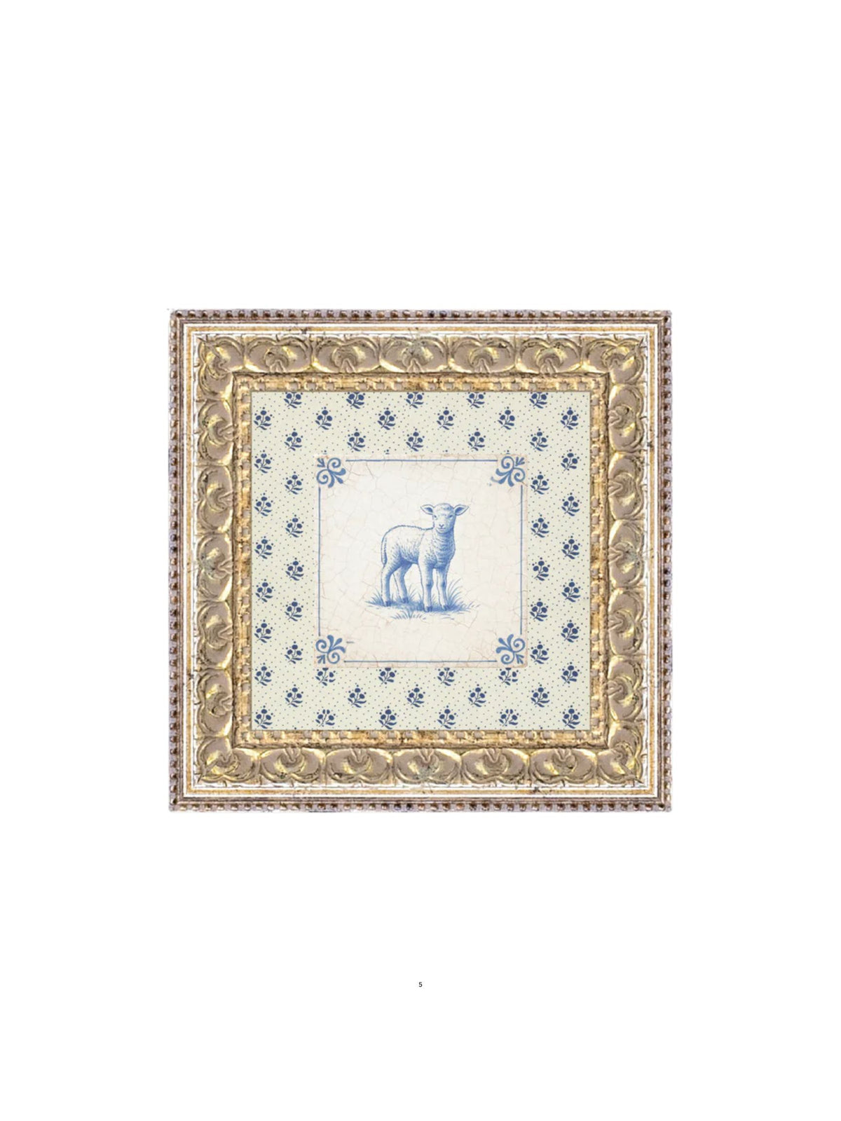 Delft Tile Lamb Framed Picture