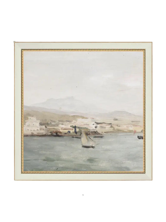 Sailboat Landscape Framed Antique Art