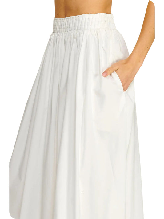 Woven Lattice Shirred Midi Skirt