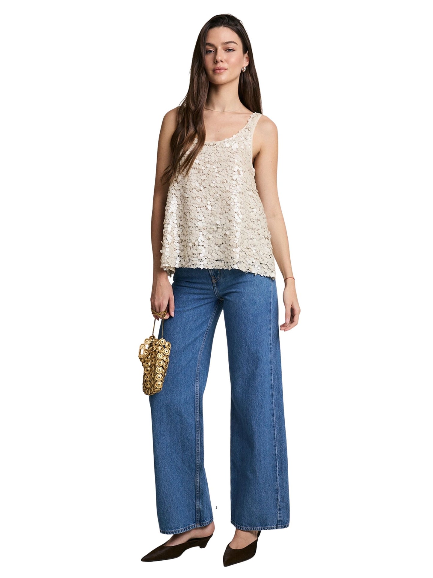 Sequin Disc Embellished Swing Tank Top