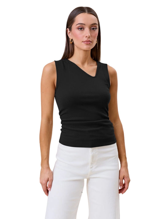Asymmetric V-Neck Sleeveless Top