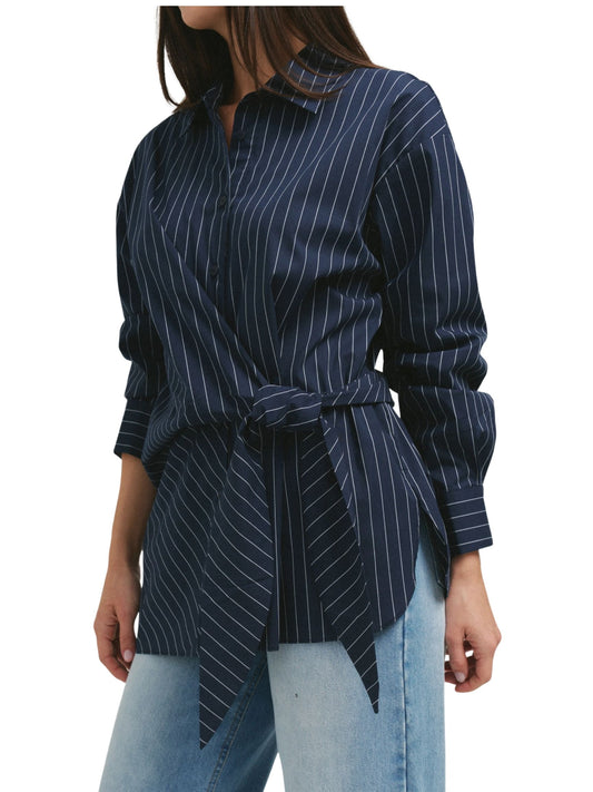 Asymmetrical Tie Waist Shirt