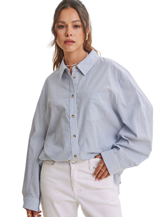 Cotton Pinstripe Oversized Boyfriend Shirt