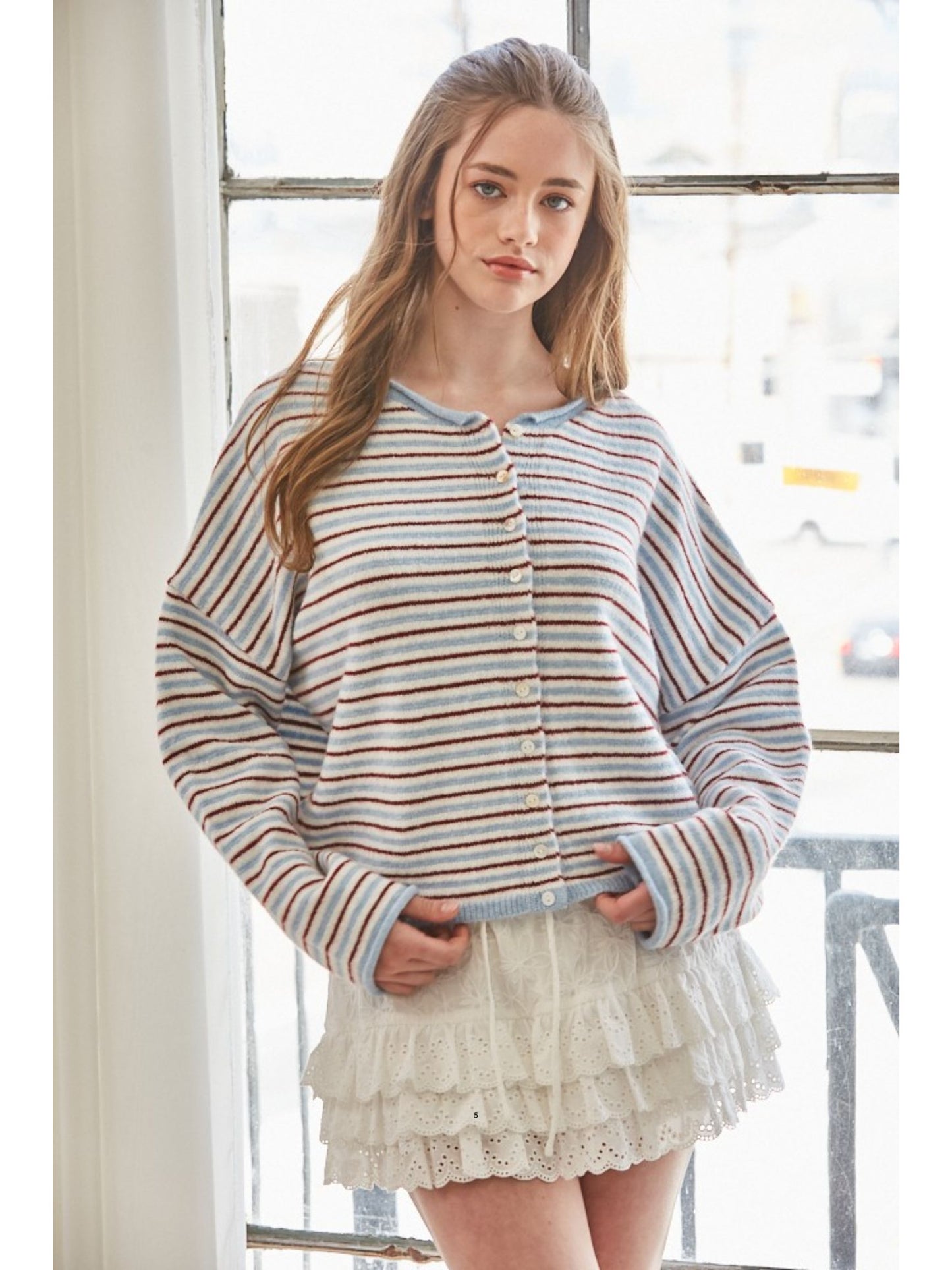 Cupid Multicolor Striped Roll Neck Cardigan