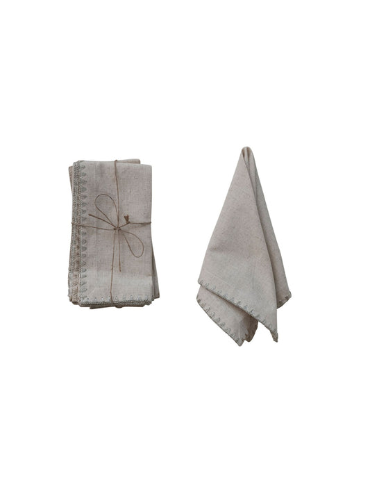 Cotton & Linen Napkins w/ Metallic Silver & Gold Thread - Set of 4