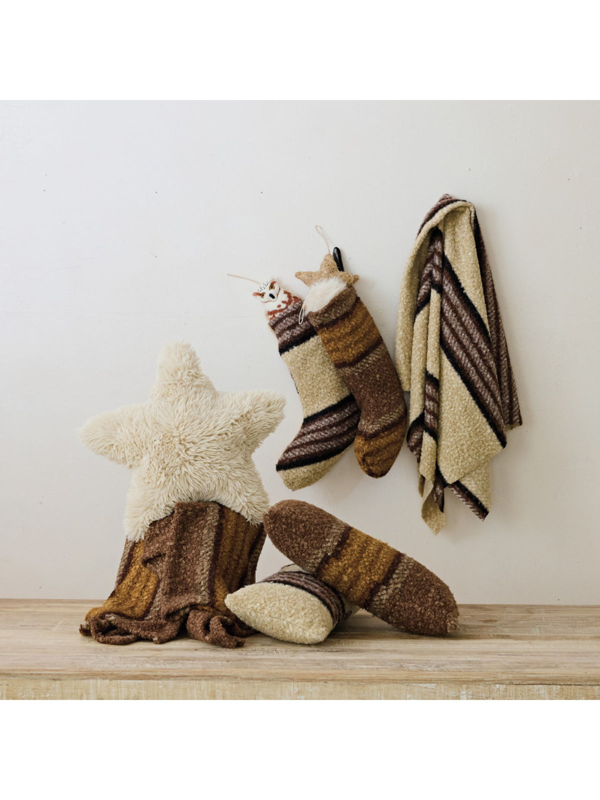 Fabric Faux Sherpa Stocking with Stripes