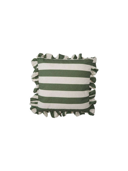 18" Square Fabric Striped Pillow w/ Ruffle