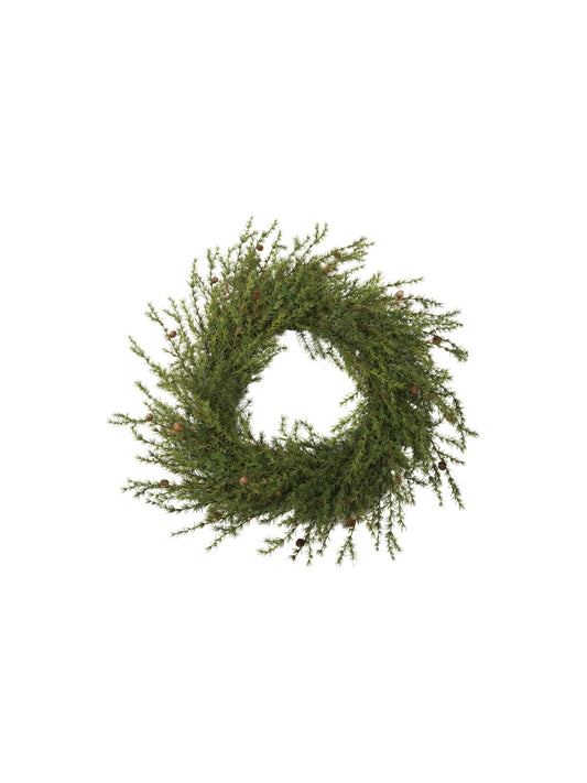 55" Round Faux Cedar Wreath with Natural Pinecones - Pick Up Only