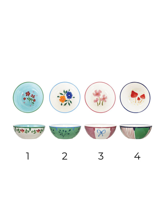 Hand-Painted Stoneware Bowl with Botanical Design Inside