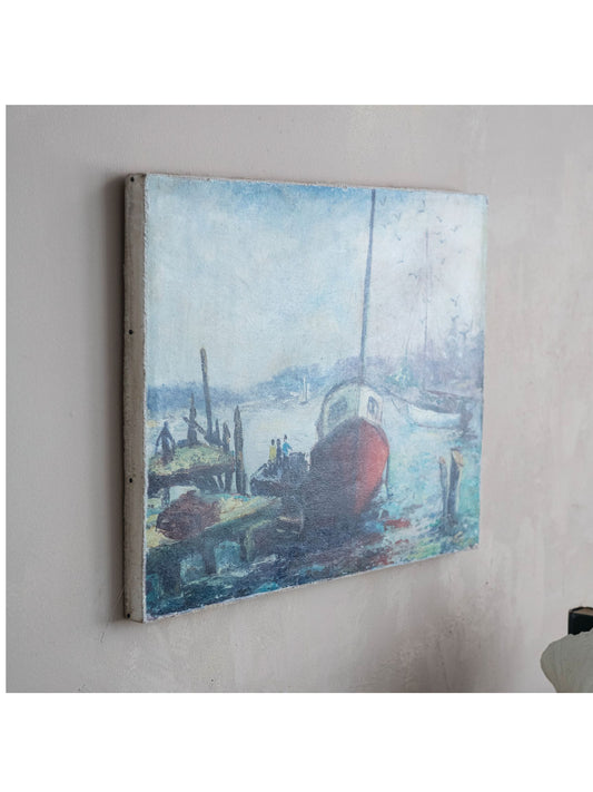 Canvas Wall Decor with Vintage Reproduction Boat Image - Pick Up Only