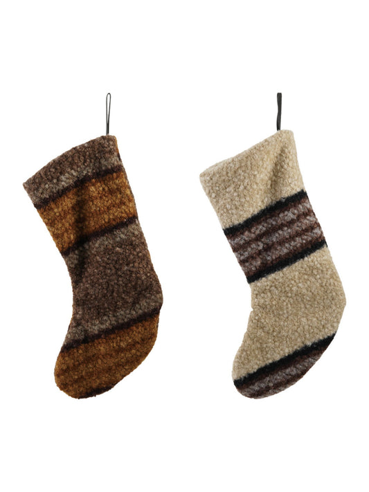 Fabric Faux Sherpa Stocking with Stripes